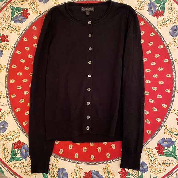 Banana Republic I Merino Pointelle Cardigan I Black I 2017 - Picture 1 of 16
